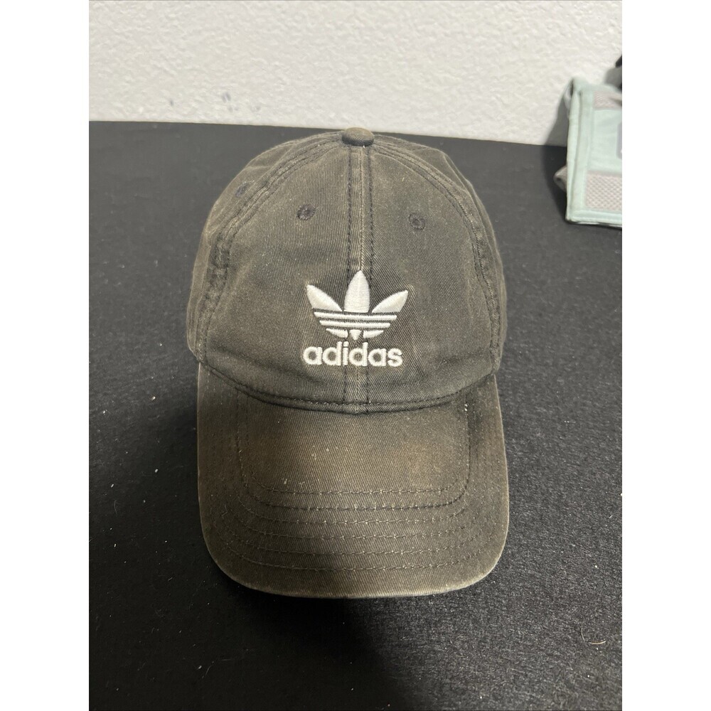 Vintage Adidas Hat Baseball Cap Black Faded Y2K 2000s Low Profile Adjustable